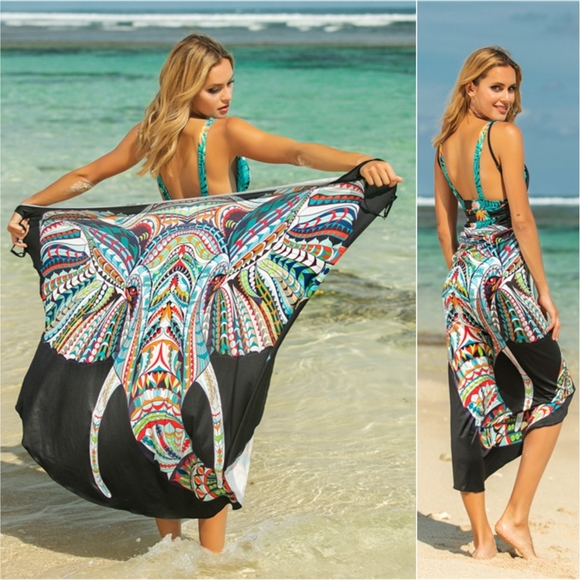 Beach Babe Wrap Cover Up - Multi Elephant - Picture 1 of 5